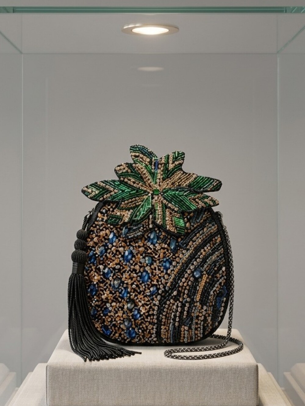 Zara Black Multi Tropical Beaded Pineapple Crossbody Bag Cocktail Party Bag